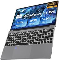 Windows Laptop Computer, 16GB DDR4 RAM, 512GB M.2 PCIe NVMe SSD, 2-3.4 GHz Intel N95 Processor, 15.6″ FHD IPS LCD Screen, Backlight Keyboard, Fingerprint Reader, Mini HDMI, USB-A x2, Windows 11 Pro